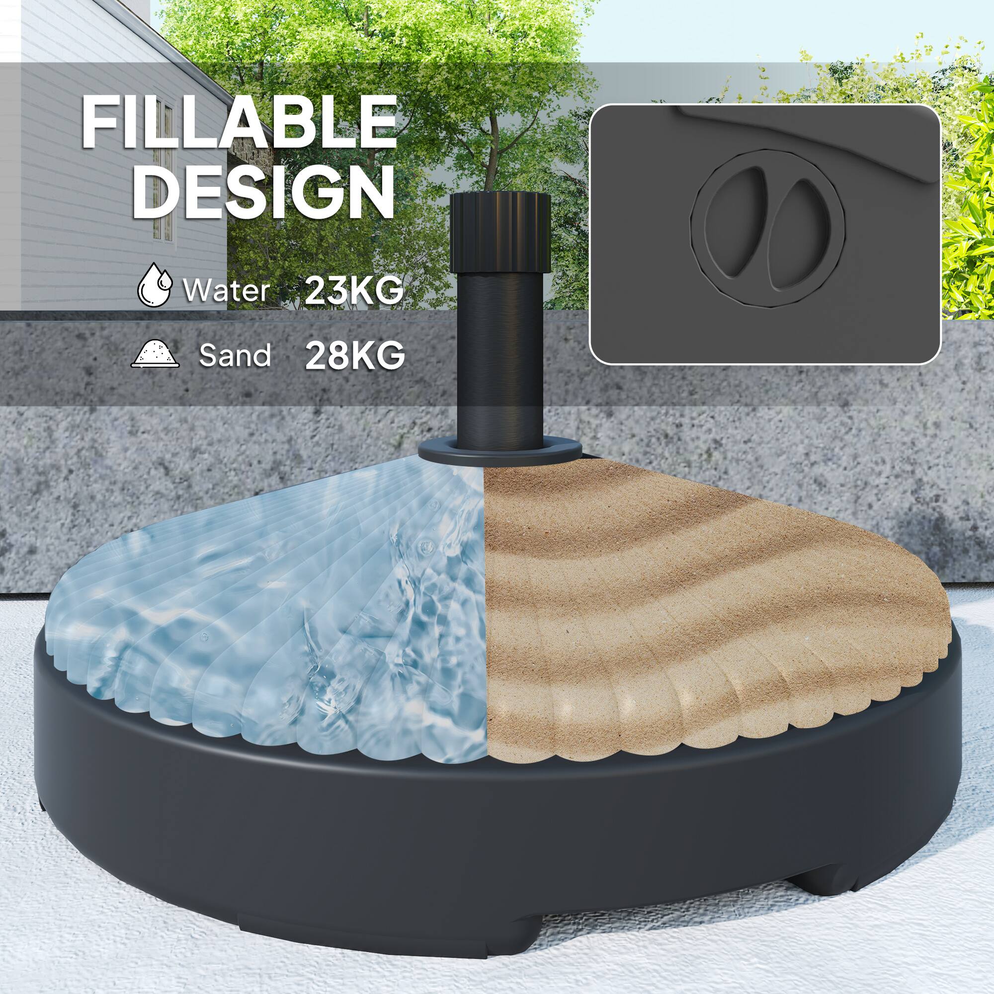 FILLABLE DESIGN
Water 23KG
Sand 28KG