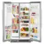 The refrigerator is stocked with a variety of food items, including bottles of drinks, fruits, and vegetables. There are several bottles of juice, milk, and soda, as well as a variety of fruits such as apples and oranges. The refrigerator also contains a variety of vegetables, including broccoli and carrots. The refrigerator is well-organized and has a wide assortment of food items to choose from.