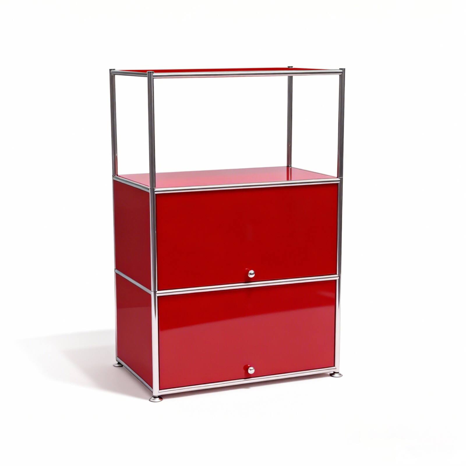 Alt View 6. Malletson - 3 Tier Modular Metal Sideboard Storage Cabinet, Modern Grid-Style, for Dining Room, Living Room or Office - Red.