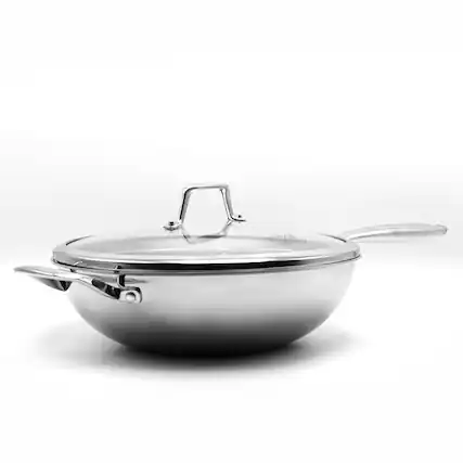 Front. Kucht - KUCHT Culinary Professional 3-Ply Stainless Steel Wok with Lid - Stainless Steel.
