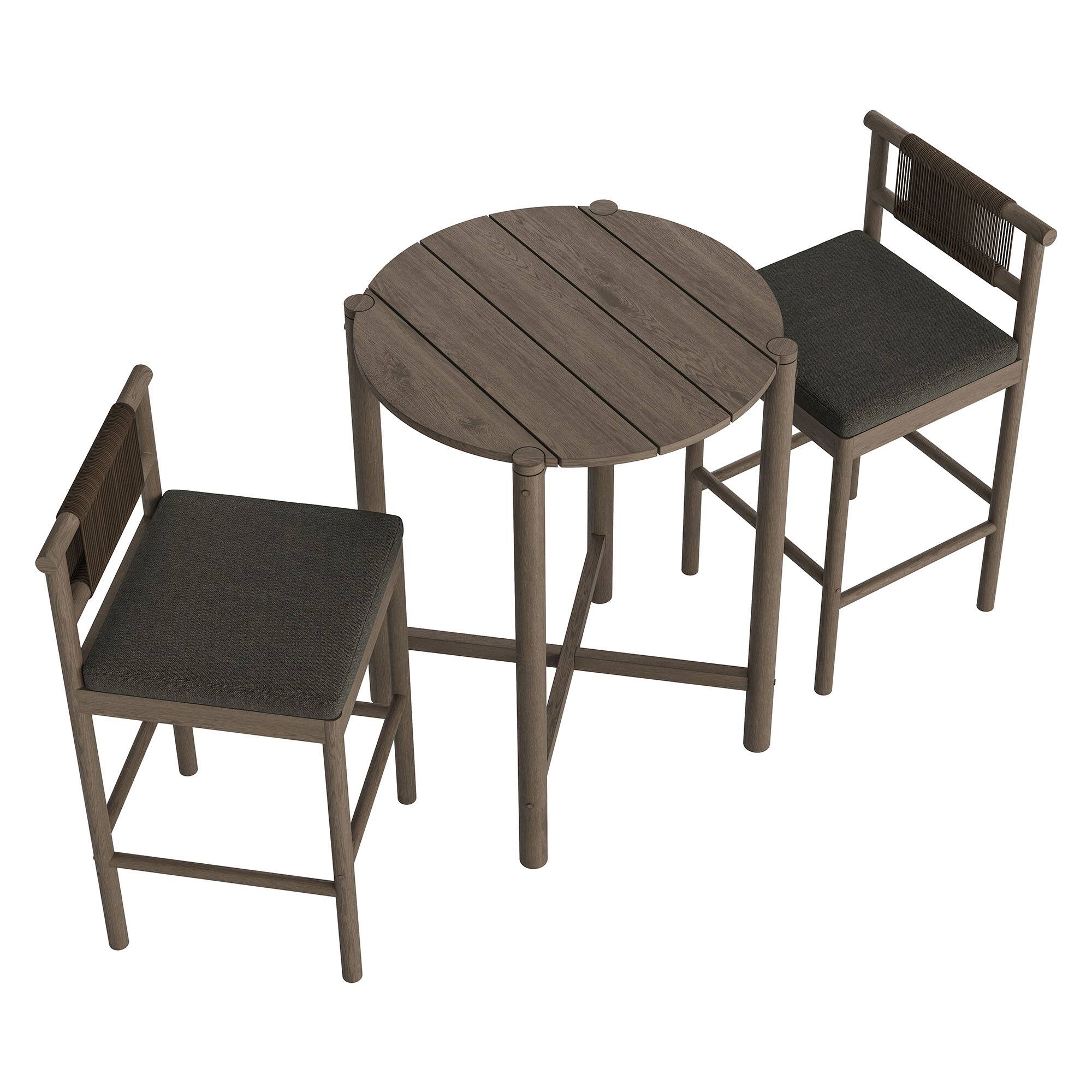 Alt View 3. Modway - Eleni 3-Piece Outdoor Teak Wood Bar Set by Modway - Weathered Gray Flint.