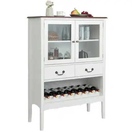 Front. Pefilos - Sideboard Buffet Cabinet, Sideboard with 2 Tempered Glass Doors, Cabinet for Indoor, White - White.