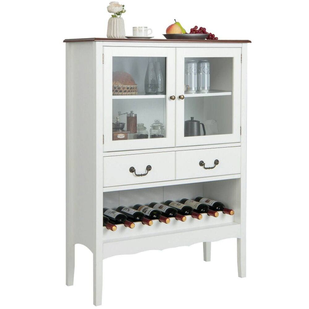 Front. Pefilos - Sideboard Buffet Cabinet, Sideboard with 2 Tempered Glass Doors, Cabinet for Indoor, White - White.