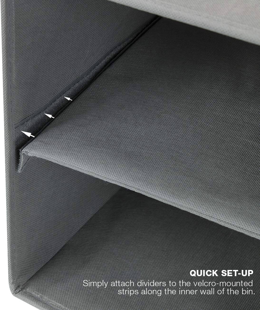 QUICK SET-UP  
Simply attach dividers to the velcro-mounted strips along the inner wall of the bin.