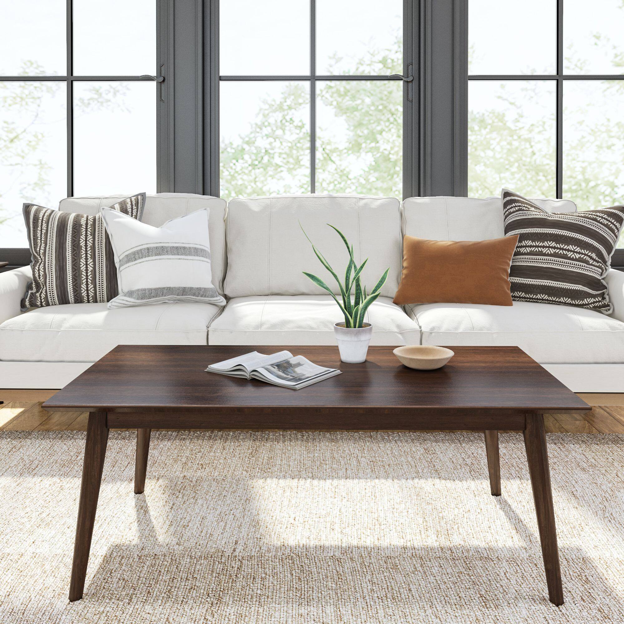Alt View 1. Plank+Beam - Mid-Century Modern Rectangular Coffee Table (48in x 24in / 1220mm x 610mm), Walnut - Walnut.