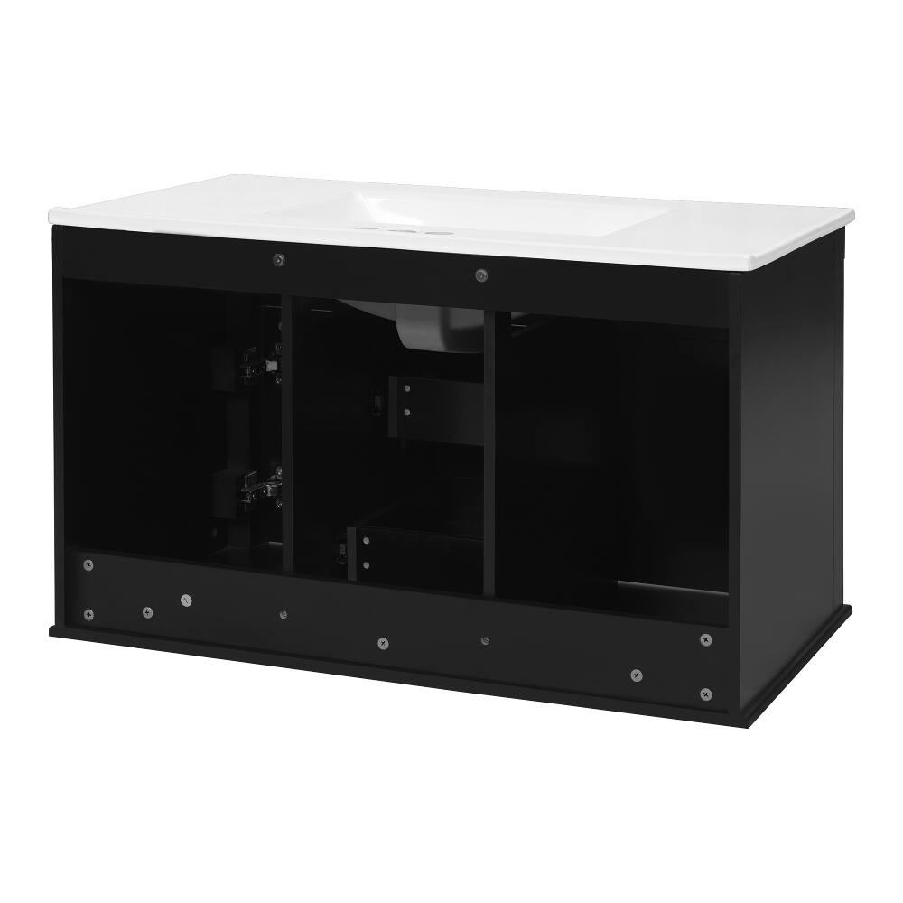 Alt View 10. Loheer - Loheer 36 inch Wall Mounted Bathroom Vanity Black Floating Bathroom Storage Cabinet with Ceramic Sink - Black.
