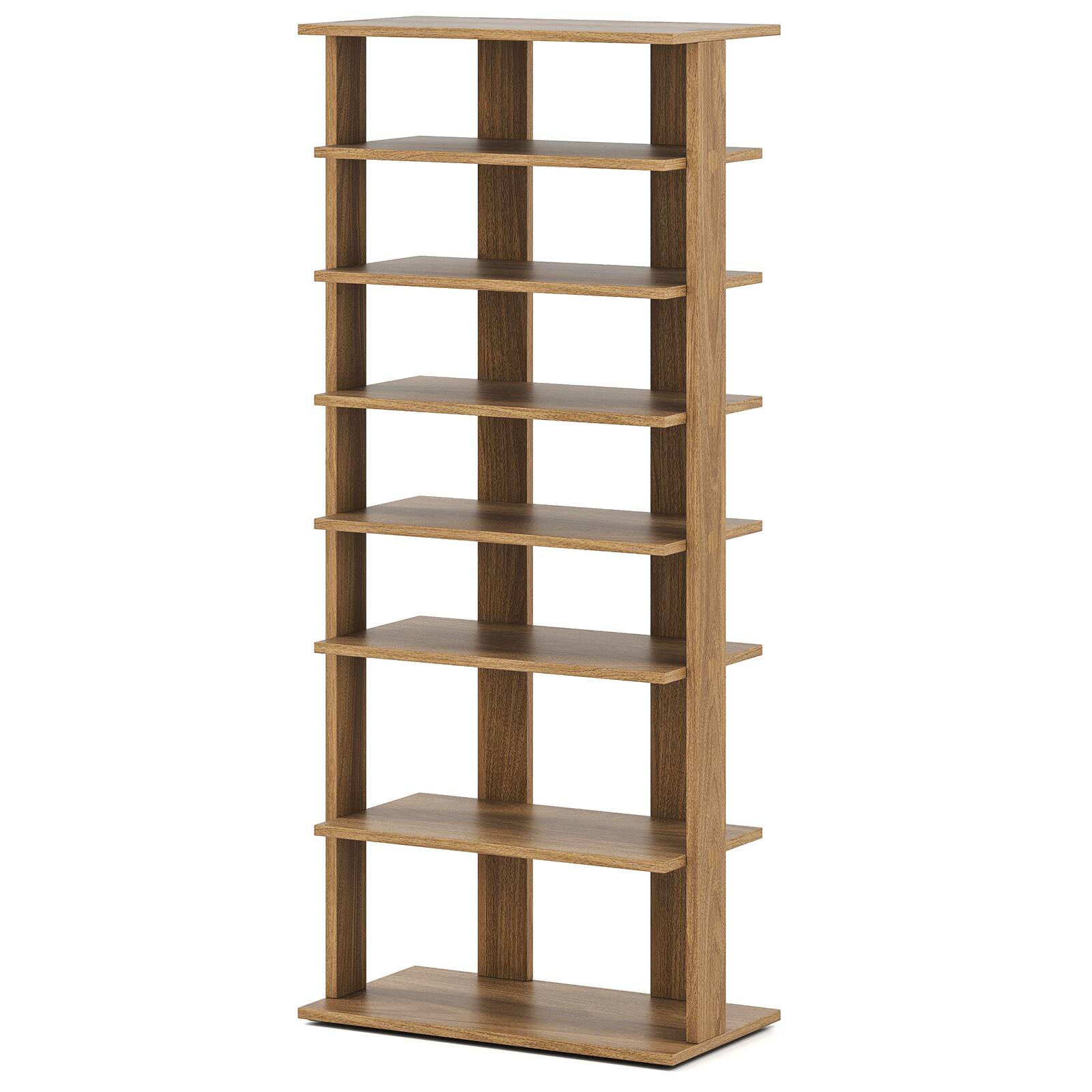 Alt View 9. Gymax - Gymax 7-Tier Double Rows Shoe Rack Vertical Wooden Shoe Storage Organizer Patented - Yellow.