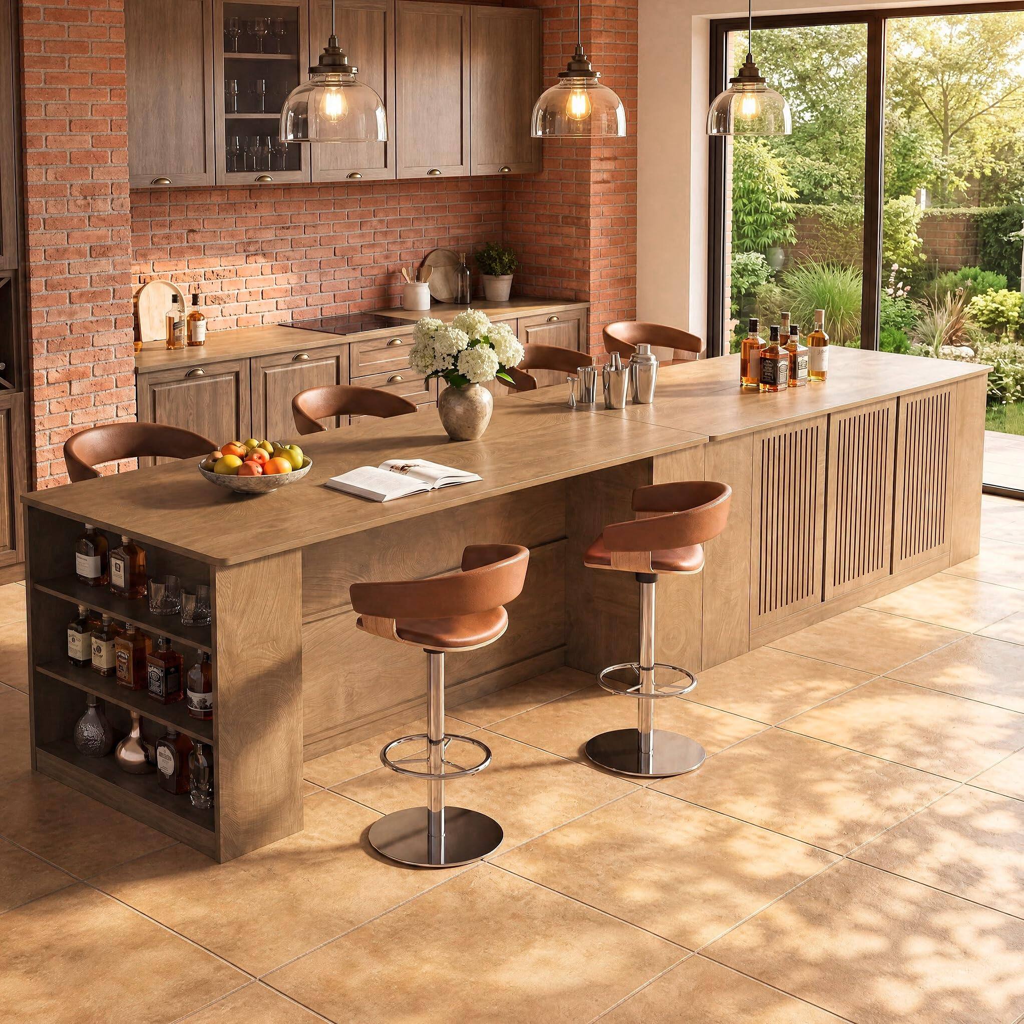 Alt View 7. Tribesigns - 71" Kitchen Island with Storage & Seating, Large Island Table - Brown.