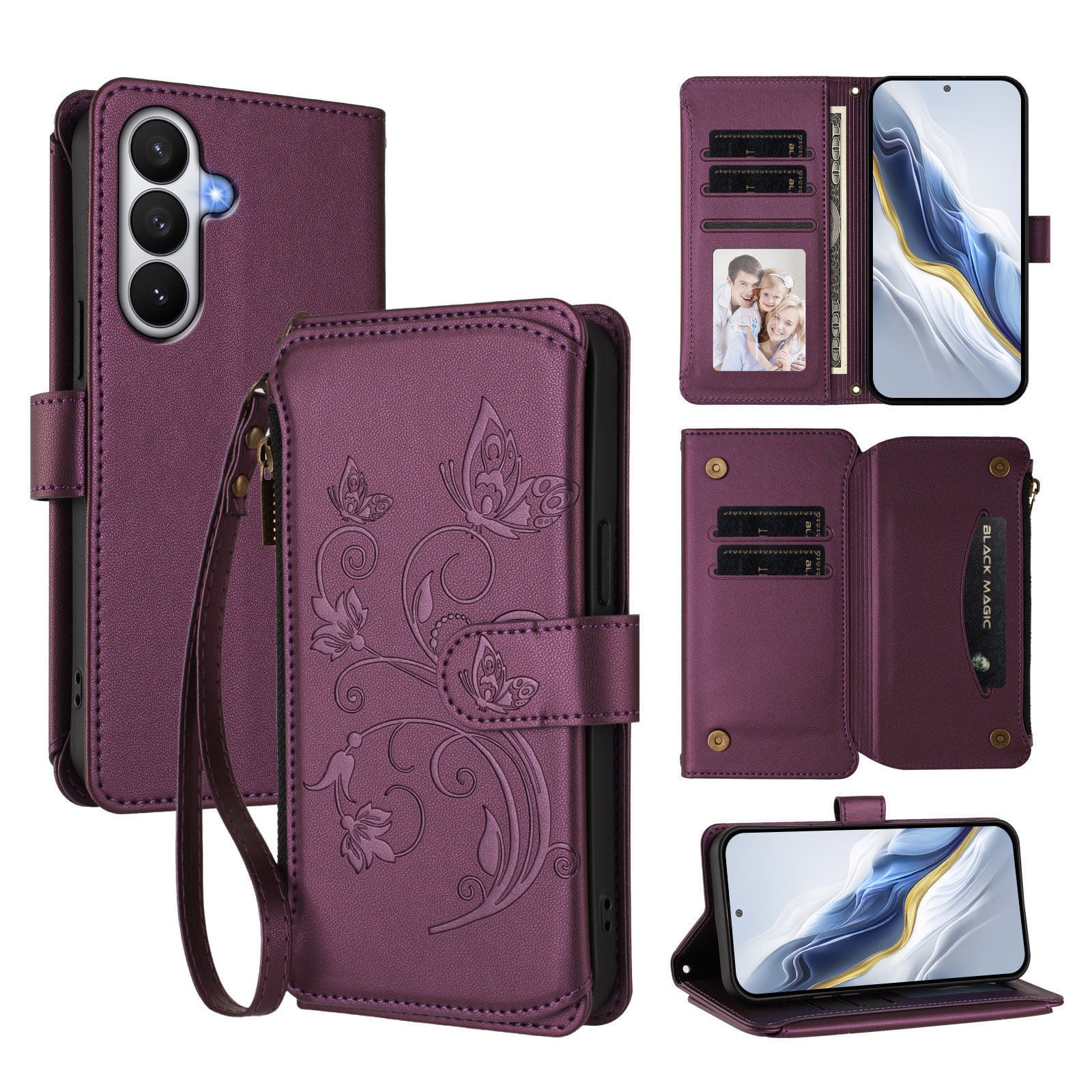 Dteck - Crossbody Wallet Case for Samsung Galaxy S26,Embossed Butterfly Flower Folio PU Leather Cover with Zipper Pocket+Strap - Darkpurple price history on PriceWatchPro