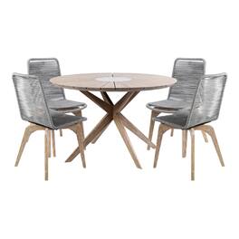Armen Living - Oasis and Island Outdoor 5 Piece Light Eucalyptus and Stone Dining Set - Gray