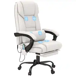 Vinsetto - High Back Massage Office Chair with 6 Vibration Points, PU Leather Reclining Computer Chair - White