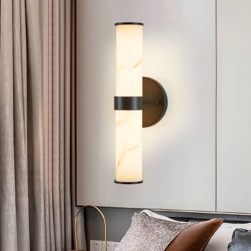 Alt View 2. LUCKY ONE - Resin Imitation Marble Wall Light Set of 2, Black Iron Frame Sconce for Hallway Bathroom Bedroom - Black.