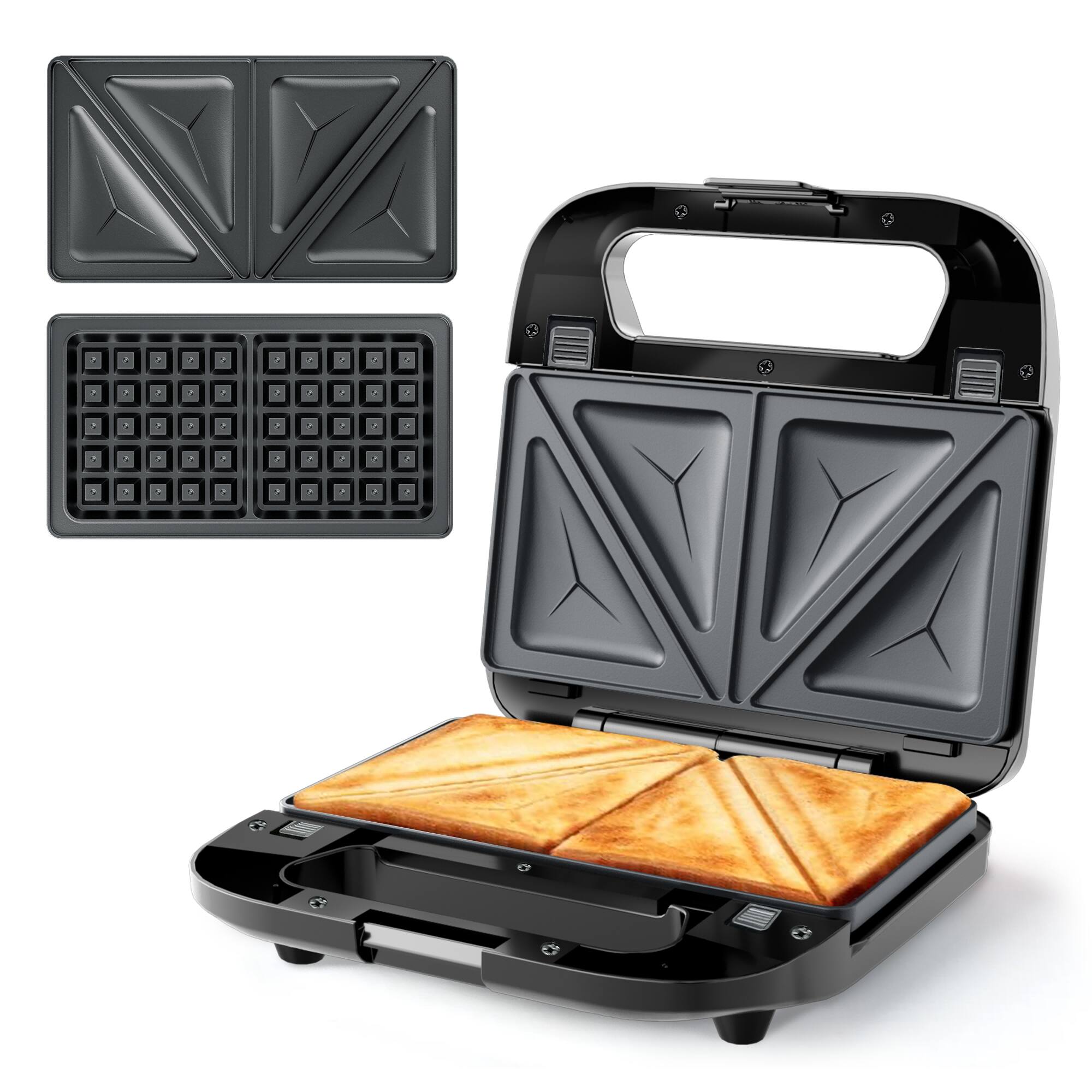 Front. KEINVE - 2 in 1 Sandwich Maker & Waffle Maker - 750W Panini Press and Grilled Cheese Maker with Removable Non-Stick Plates - Black.