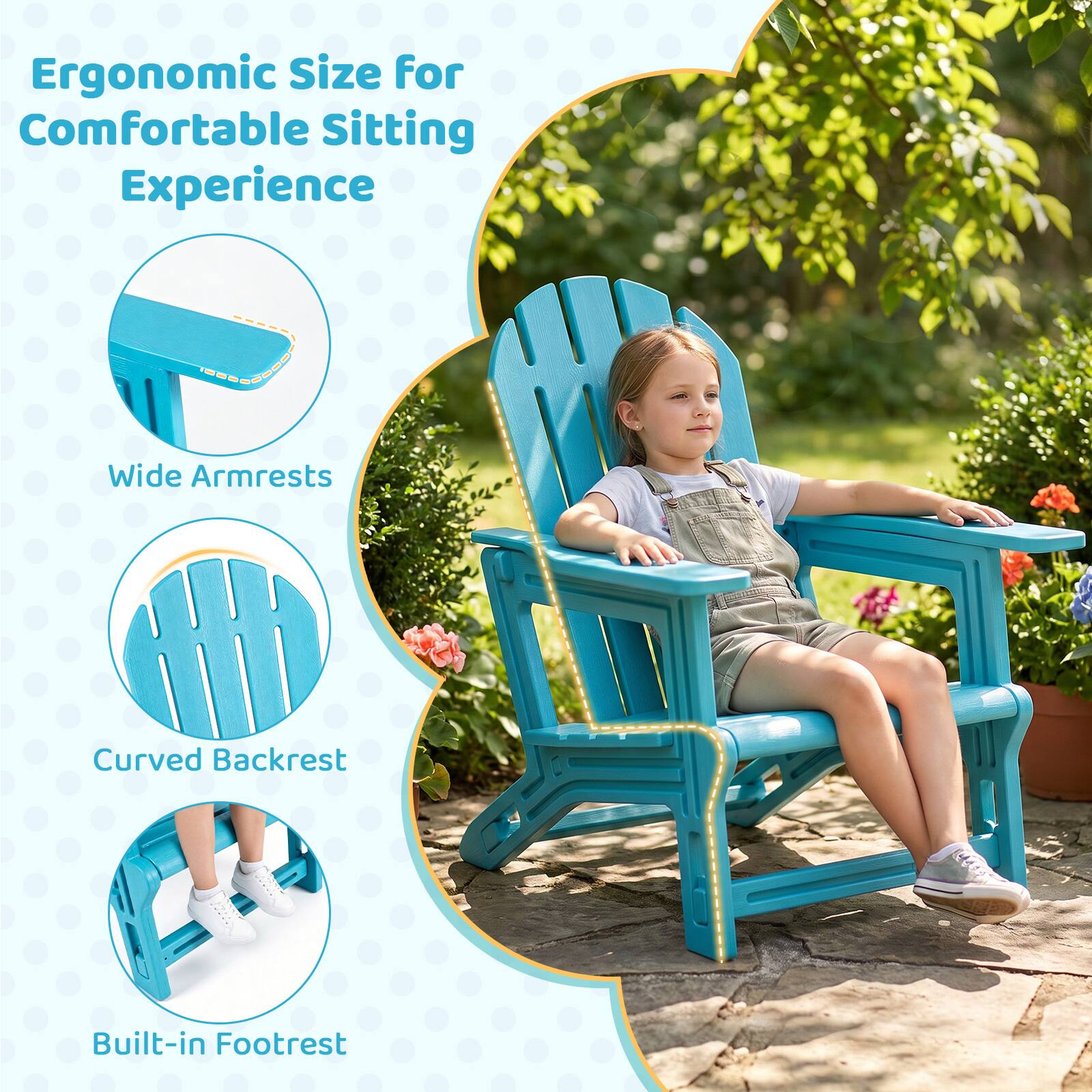 Ergonomic Size for Comfortable Sitting Experience  
Wide Armrests  
Curved Backrest  
Built-in Footrest