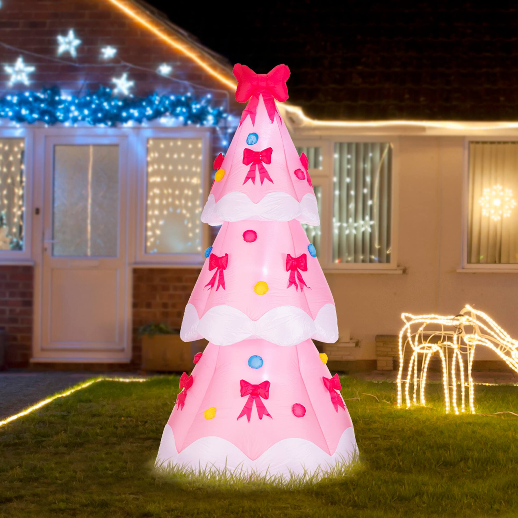 Front. Glitzhome - 7FT Lighted Inflatable Bows Christmas Tree Decor - Multi-Colored.