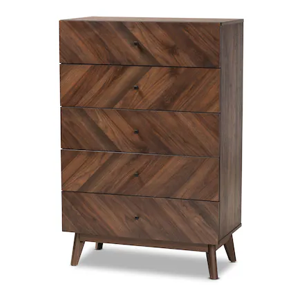 Front. Baxton Studio - Hartman Mid-Century Modern Finished Wood 5-Drawer Storage Chest - Walnut Brown.