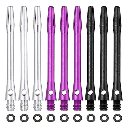 Front. Unique Bargains - Dart Shafts for Steel Tip, Medium 2BA Thread Aluminum Shaft Set, 48mm & 22 Set - Fits Darts Training/Sharpener - Black/Silver/Purple.