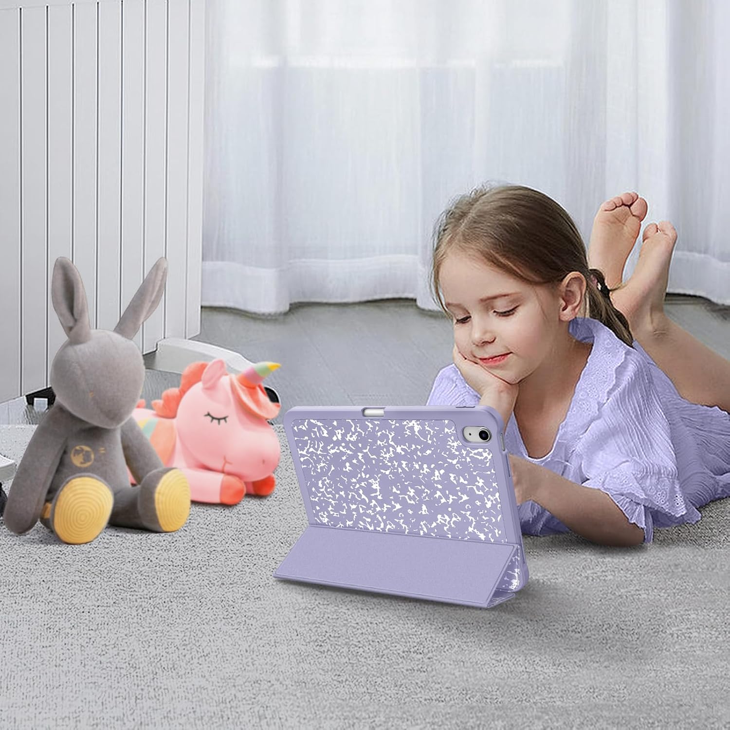 Alt View 4. Fintie - Slim Case for iPad (A16) 11-inch 2025 and iPad 10th Gen 10.9 inch 2022, Tri-Fold Stand, Flexible Soft TPU Back Cover - Composition Lilac.