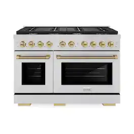 ZLINE - Autograph 48 in. 6.7 cu. ft. Freestanding Paramount Dual Fuel Range in Stainless Steel with Bronze Helix Handles - Stainless Steel