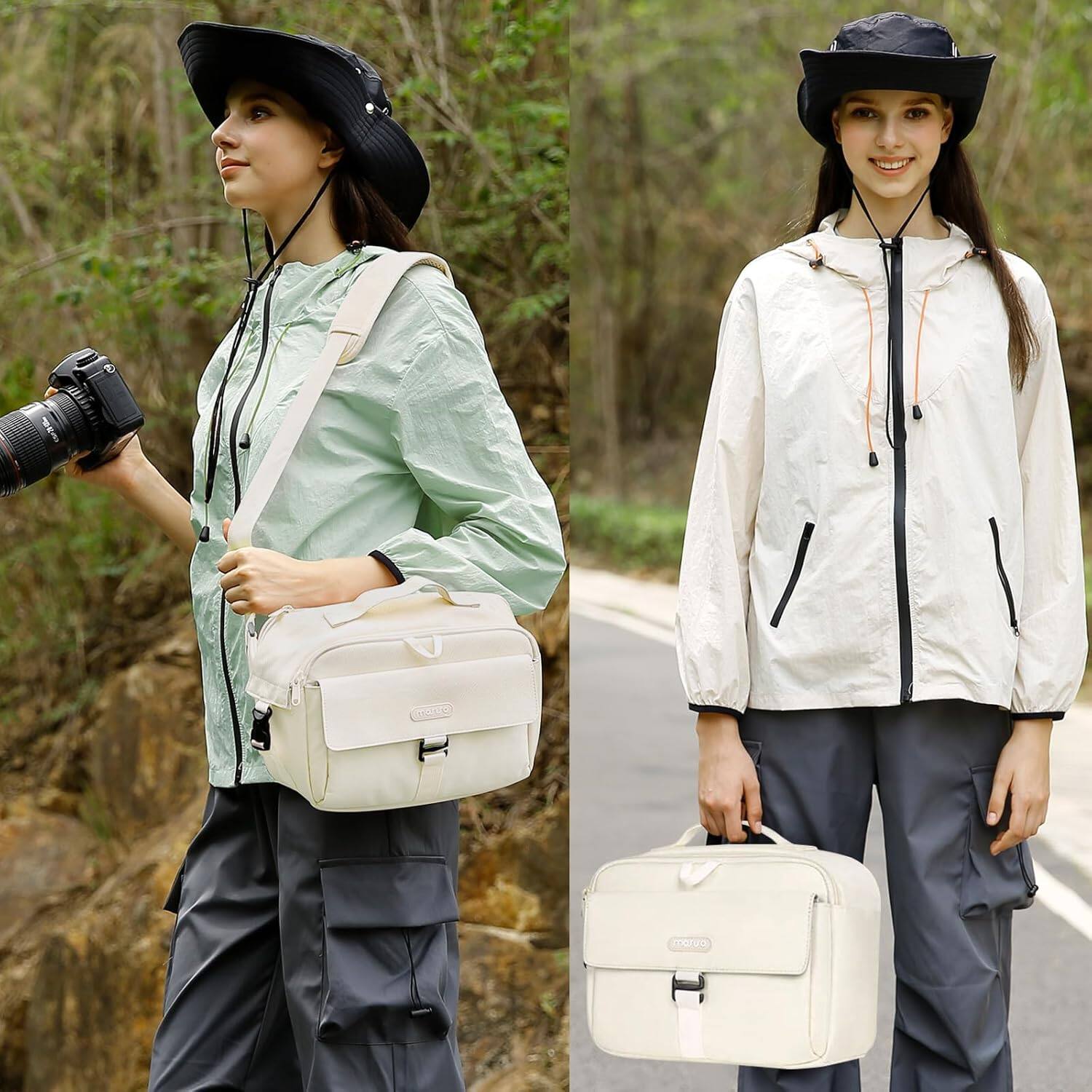 Alt View 2. mosiso - Camera Shoulder Bag for DSLR, SLR & Mirrorless Cameras, Padded Crossbody Sling Case with Rain Cover - Beige.