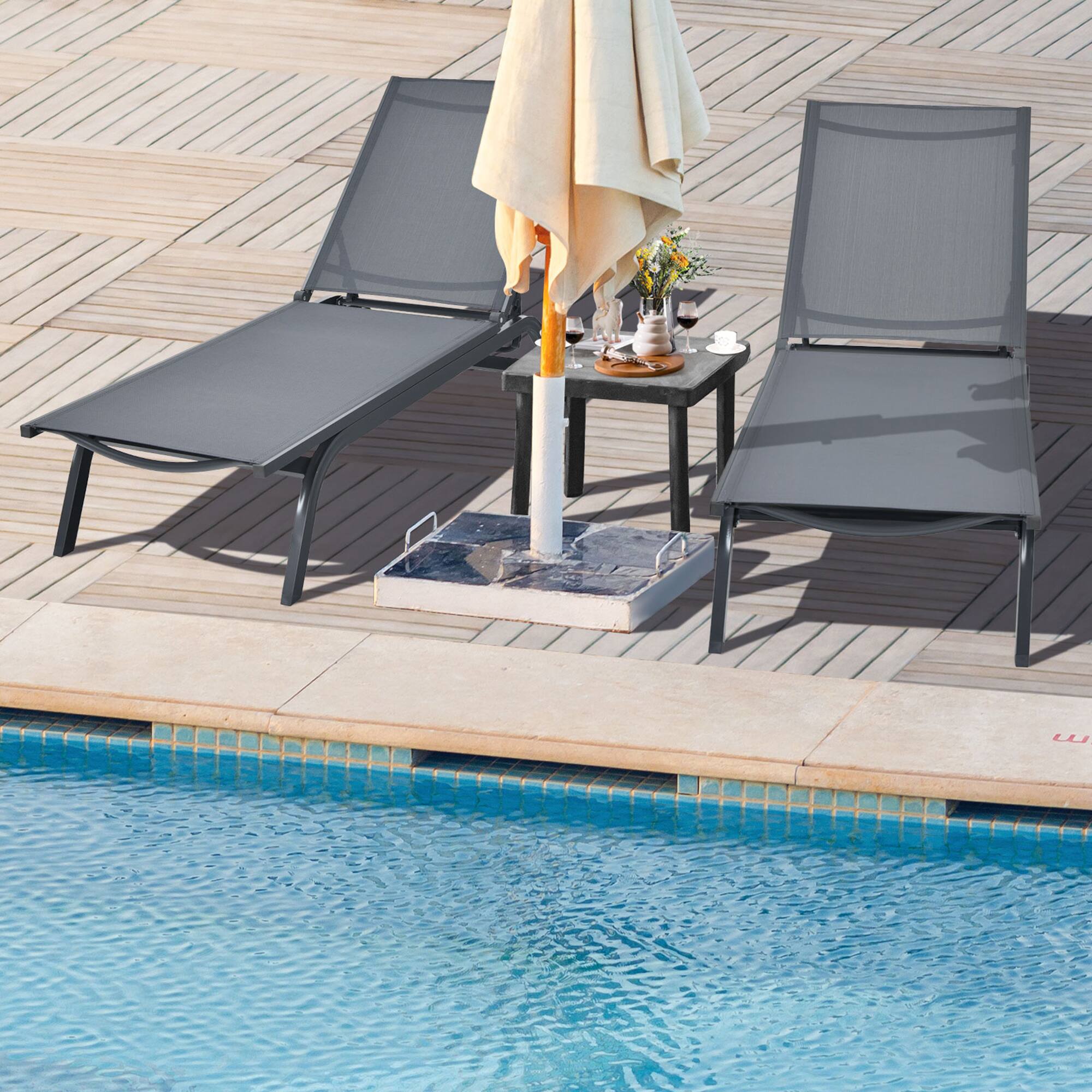 Alt View 1. Costway - Costway Set of 2 Patio Chaise Lounge Chair Aluminum Adjustable Recliner w/ Wheels - Gray.