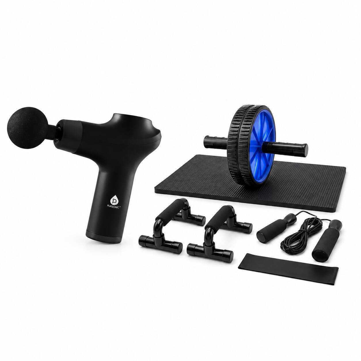 Front. Pursonic - 5-Piece Home Workout Set & 3-Speed Massage Gun Bundle.
