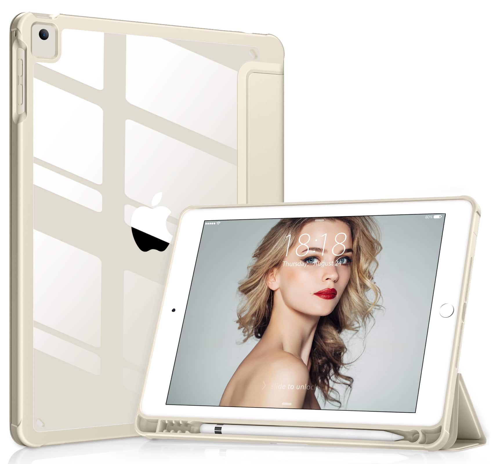 DTTO - Case for iPad 6th / 5th Generation 9.7 inch Case iPad Air 2 & 1 Case, Clear Back,Built-in Pencil Holder, Auto Sleep/Wake - Champagne Gold