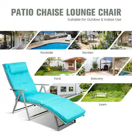 Kadyn - Outdoor Chaise Lounge Chair, Adjustable Outdoor Lightweight Folding Chaise Lounge Chair with Pillow - Blue
