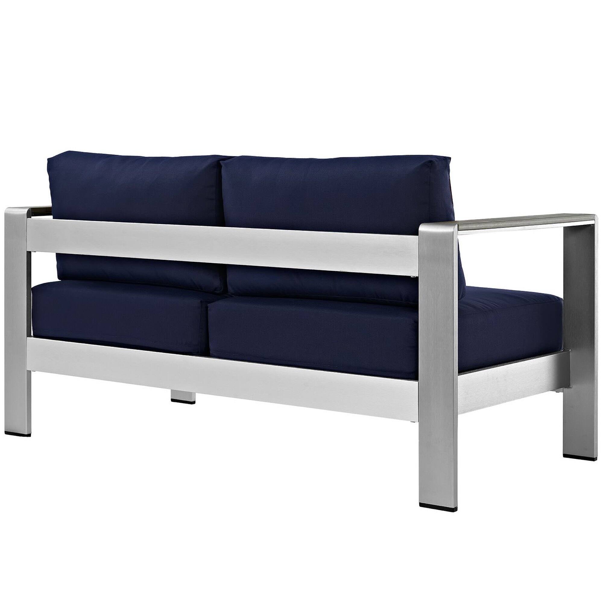 Back. Modway - Shore Outdoor Patio Aluminum Loveseat by Modway - Silver Navy.