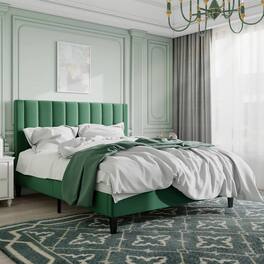Hivvago - Queen size Modern Velvet Upholstered Platform Bed with Headboard - Green