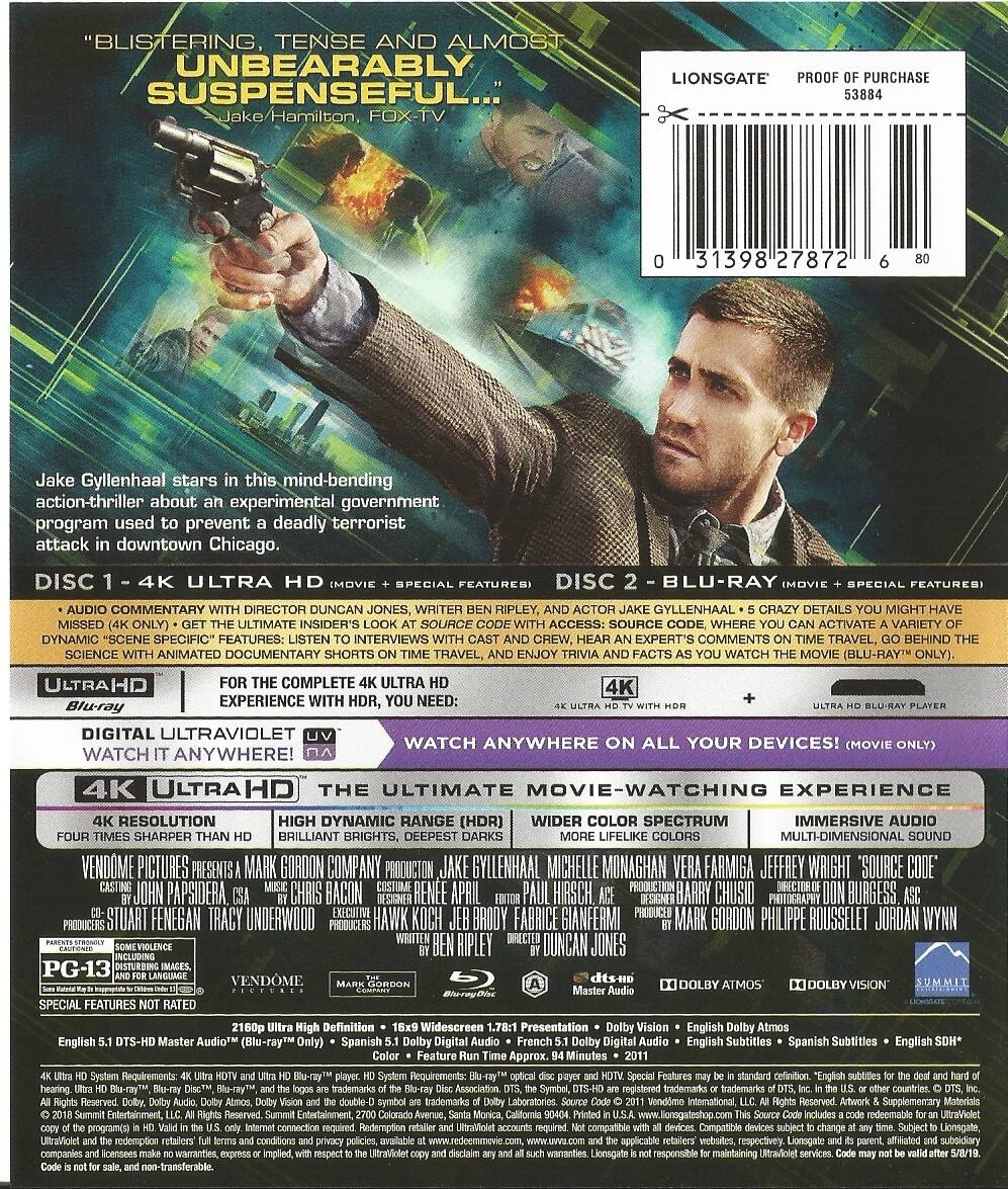 Alt View 1. Source Code   - 4K Blu-Ray.