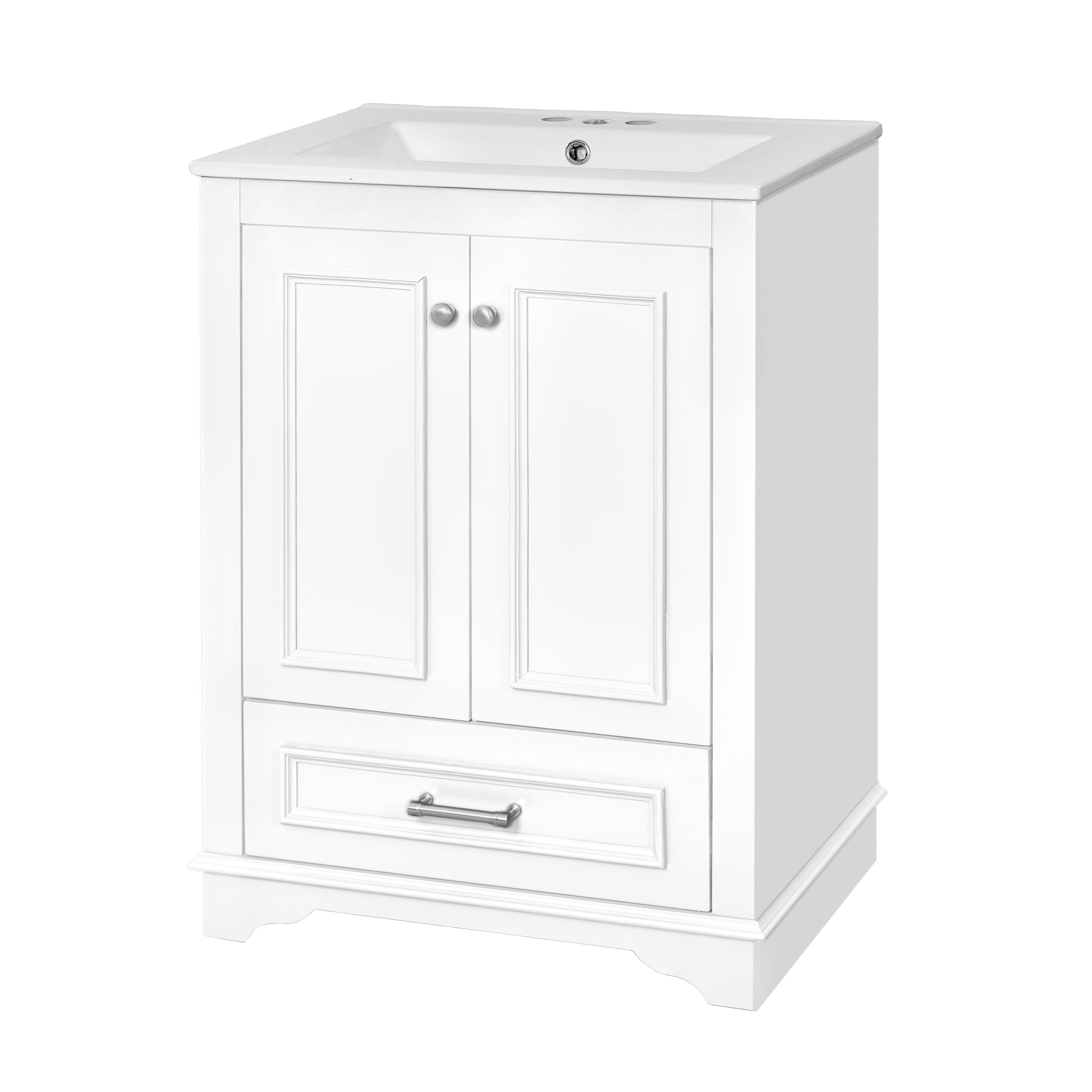 Alt View 10. Boyel Living - 24 Inch Bathroom Vanity with Ceramic Sink Soft Close Doors Silver HandlesWhite - White.