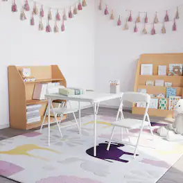 Emma + Oliver - Kids 3 Piece Folding Table and Chair Set - Kids Activity Table Set - White
