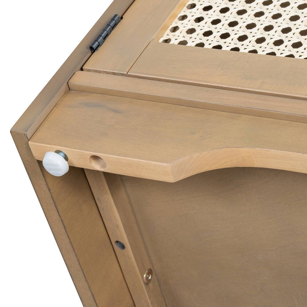 Left. Ropilly - Ropilly Rustic Storage Bench with Cushion, Woven Rattan Entryway Shoe Bench with Adjustable Shelves for Hallway, Brown - Brown+Beige.