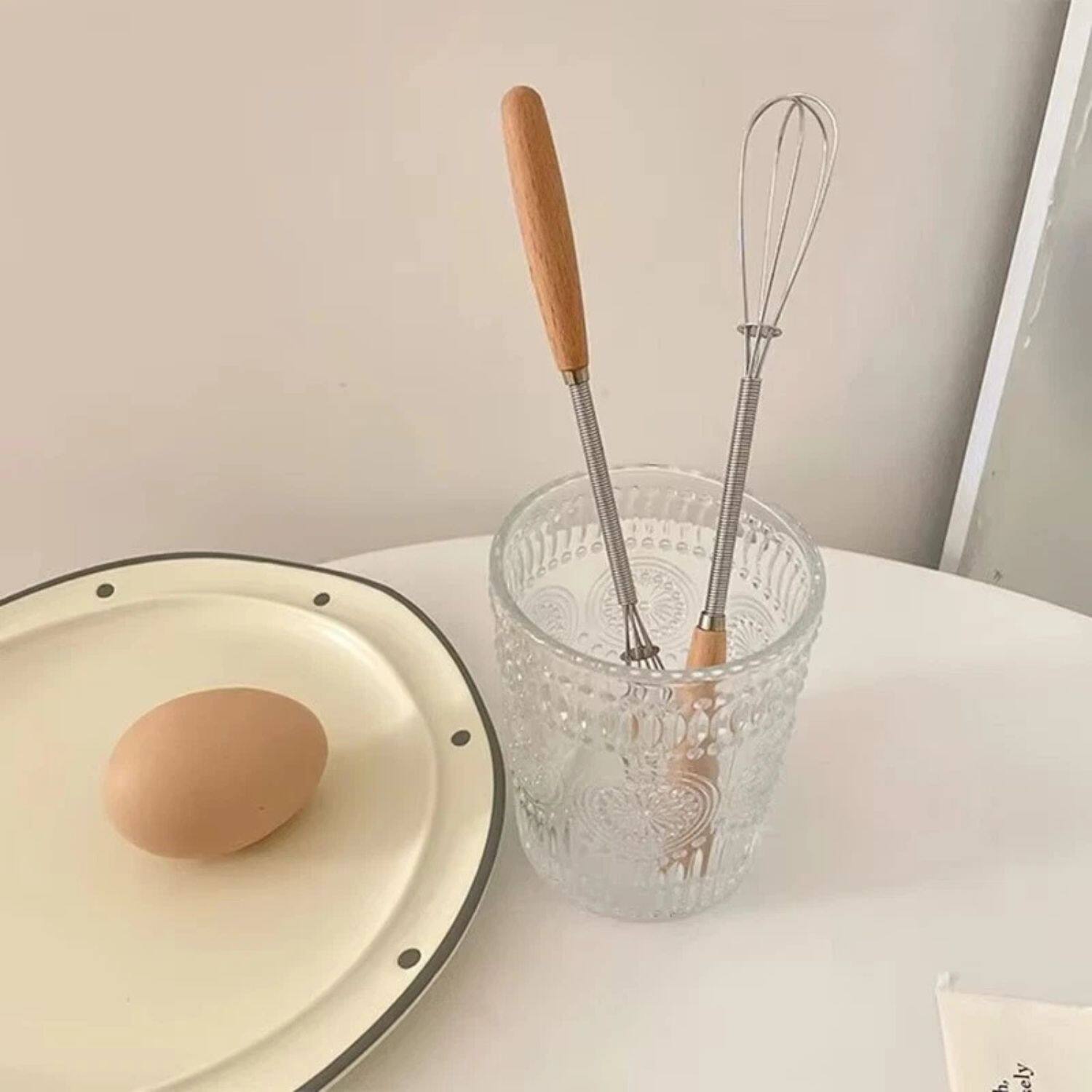 Left. Home Collection - 3-Piece Mini Whisk Set with Wood Handle – Stainless Steel Egg Beaters.