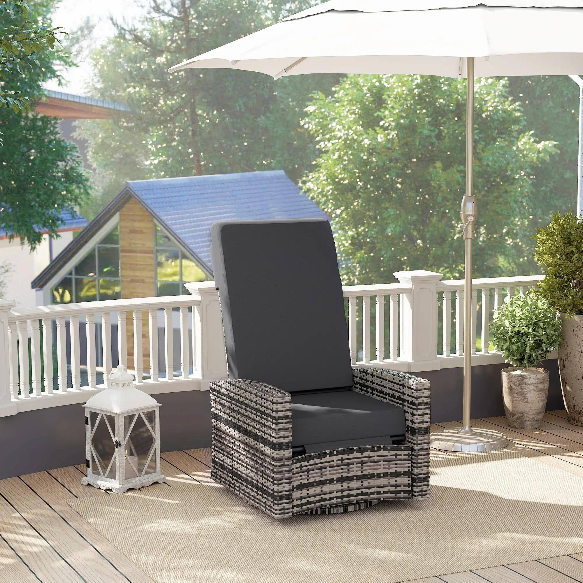 Left. Resenkos - Resenkos Outdoor Wicker Swivel Recliner, 360° Rotating, Lifting Footrest, Comfortable Patio Chair for Relaxing, Gray - Gray.