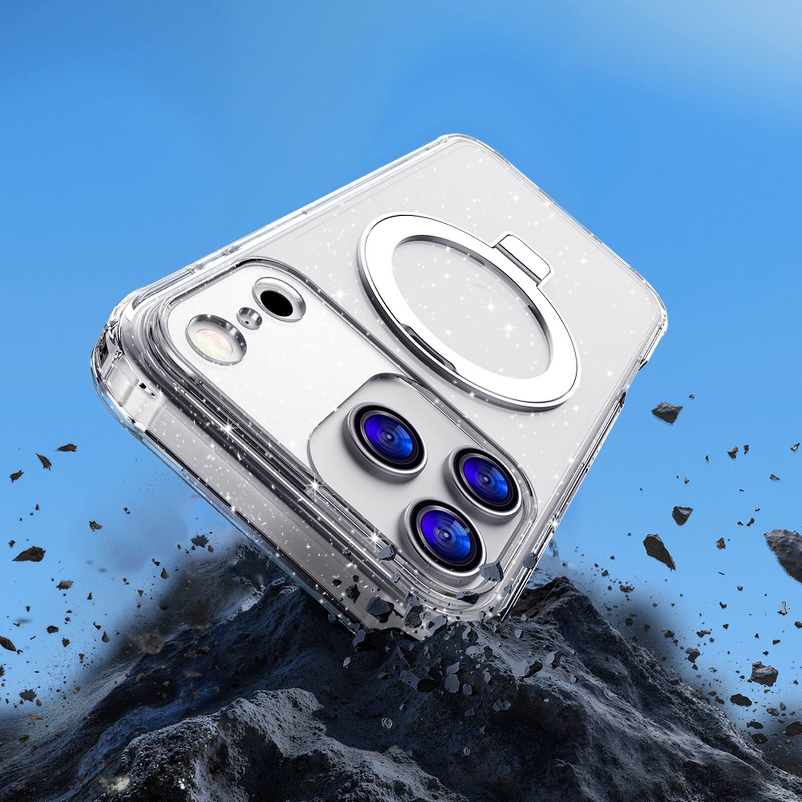 Back. Dteck - Matte Case for Apple iPhone 17 Pro Max,Compatible with Mag-Safe,Rugged PC+TPU Cover with Invisible Ring Stand - Glitter.