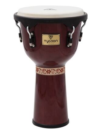Tycoon Percussion - 12" Djembe, 22" Aged Siam Oak Shell, Goat Skin Head, Black Powder-Coated Deluxe Hoops, 5/16" Tuning Lugs with Wrench