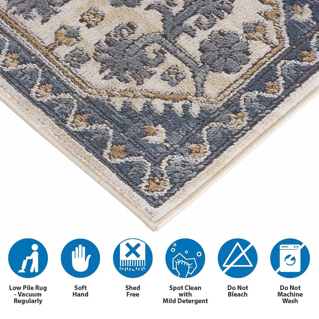 Low Pile Rug - Vacuum Regularly  
Soft Hand - Shed Free  
Spot Clean with Mild Detergent  
Do Not Bleach  
Do Not Machine Wash
