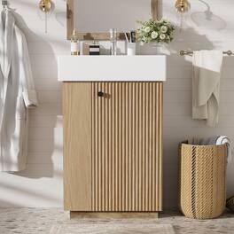 Boyel Living - 21.6 Inch Bathroom Vanity with Ceramic Sink Grain Cabinet Right Door Soft Close and Open Storage - Wood