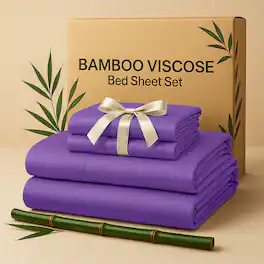 Lux Decor Collection - Rayon from Bamboo Blend Queen Bed Sheets, 4-Piece Cooling Sheet Set with 16-Inch Deep Pockets - Purple