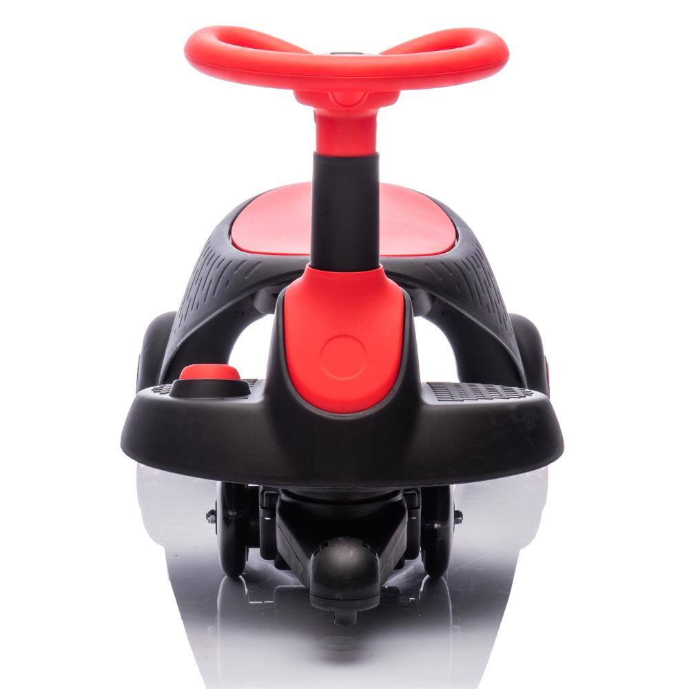 Angle. BreeBe - 6V Kids Electric Wiggle Car with 360° Rotating Steering, Flashing PU Wheels, Bluetooth, Shock Absorbers, Ages 3+ - Red.