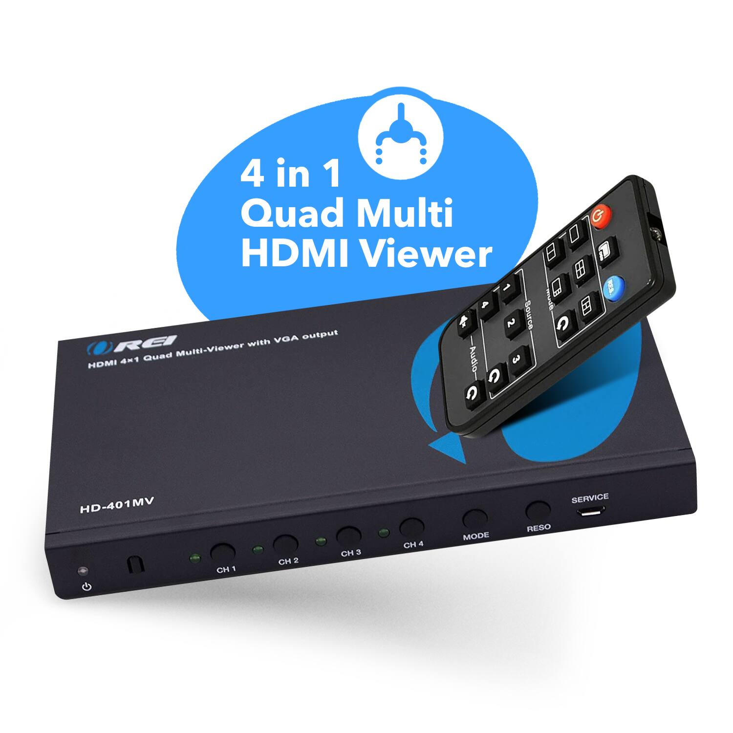 4 in 1 Quad Multi HDMI Viewer, HD-401MV, HD 1 CH 2 CH 3 CH 4 MODE SERVICE RESO