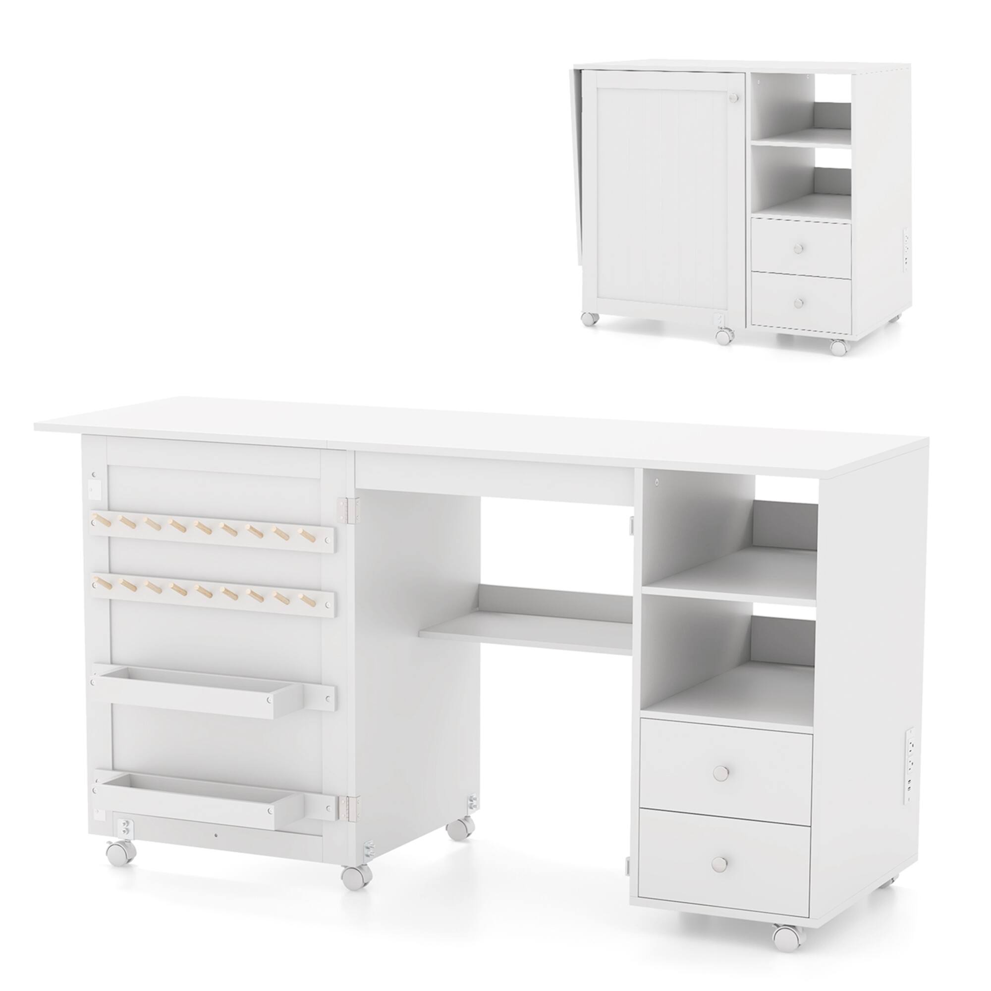Alt View 9. Costway - Costway Folding Sewing Table Charging Station Multifunctional Sewing Machine Cart Table - White.