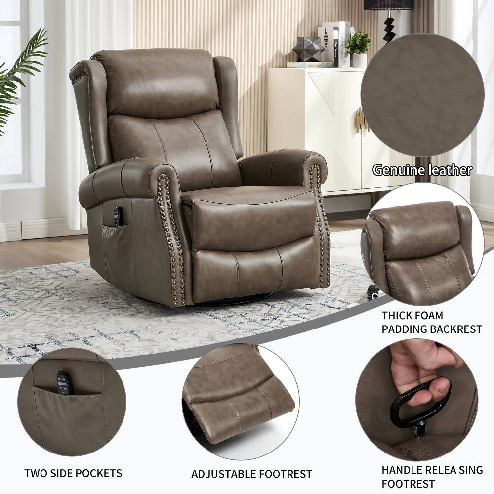 Genuine leather  
THICK FOAM PADDING BACKREST  
TWO SIDE POCKETS  
ADJUSTABLE FOOTREST  
HANDLE RELEASE FOOTREST