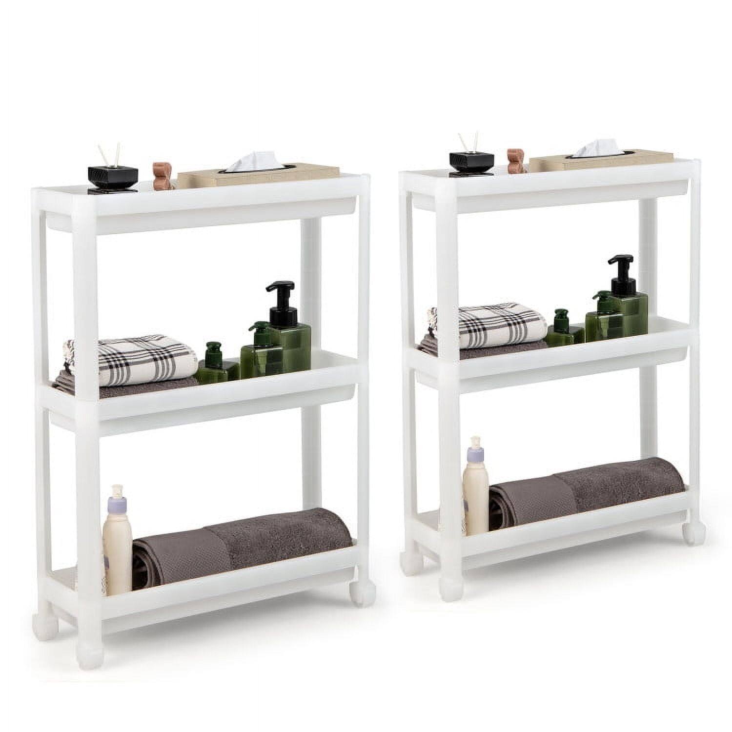 Front. Kadyn - 2 Pieces 3-Tier Slim Detachable Storage Cart with Drainage Holes and Wheels-White, Kitchen Island, Island Table - White.