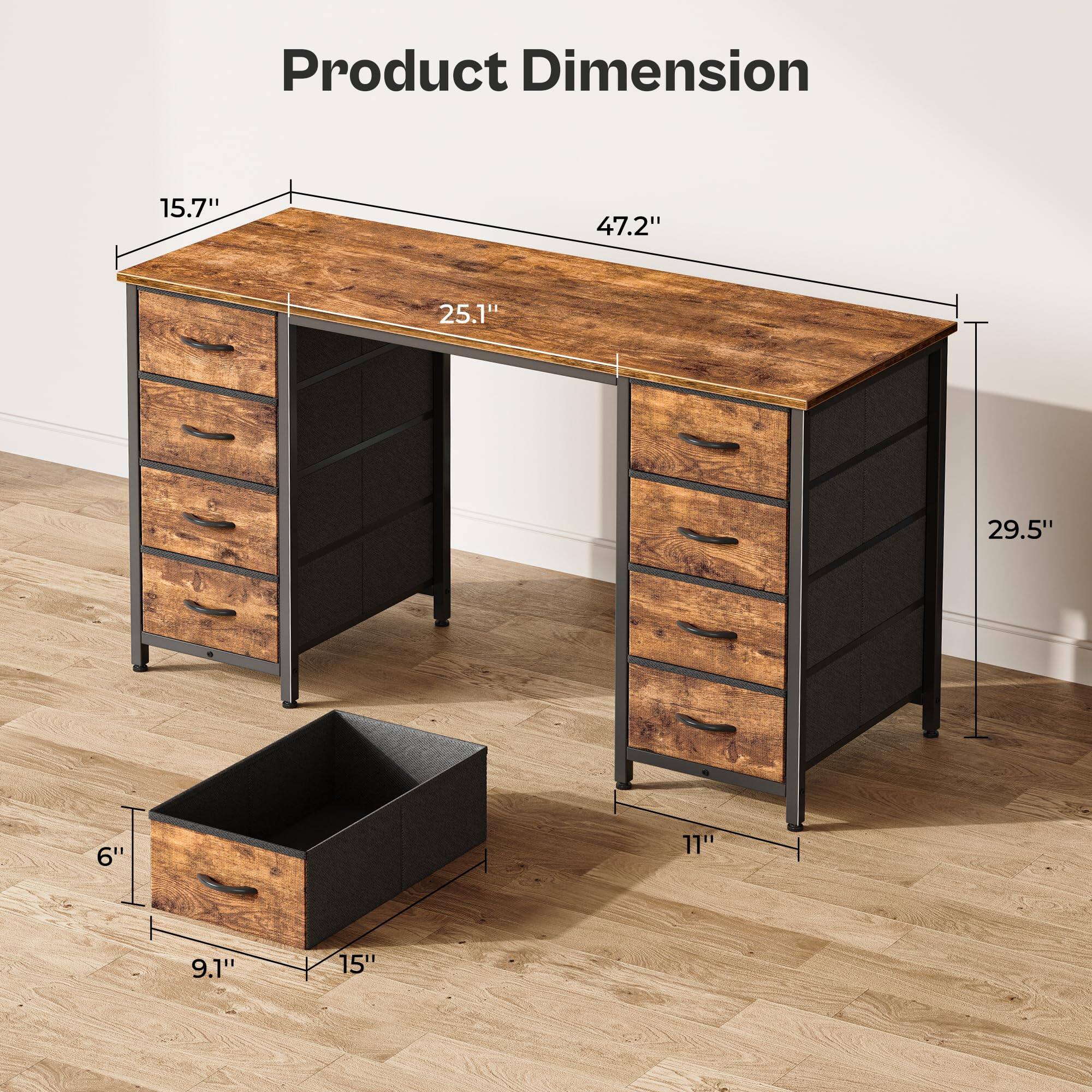 Product Dimension

- Length: 47.2"
- Width: 25.1"
- Height: 29.5"
- Drawer Height: 11"
- Drawer Width: 15"
- Drawer Depth: 9.1"
- Drawer Height: 6"