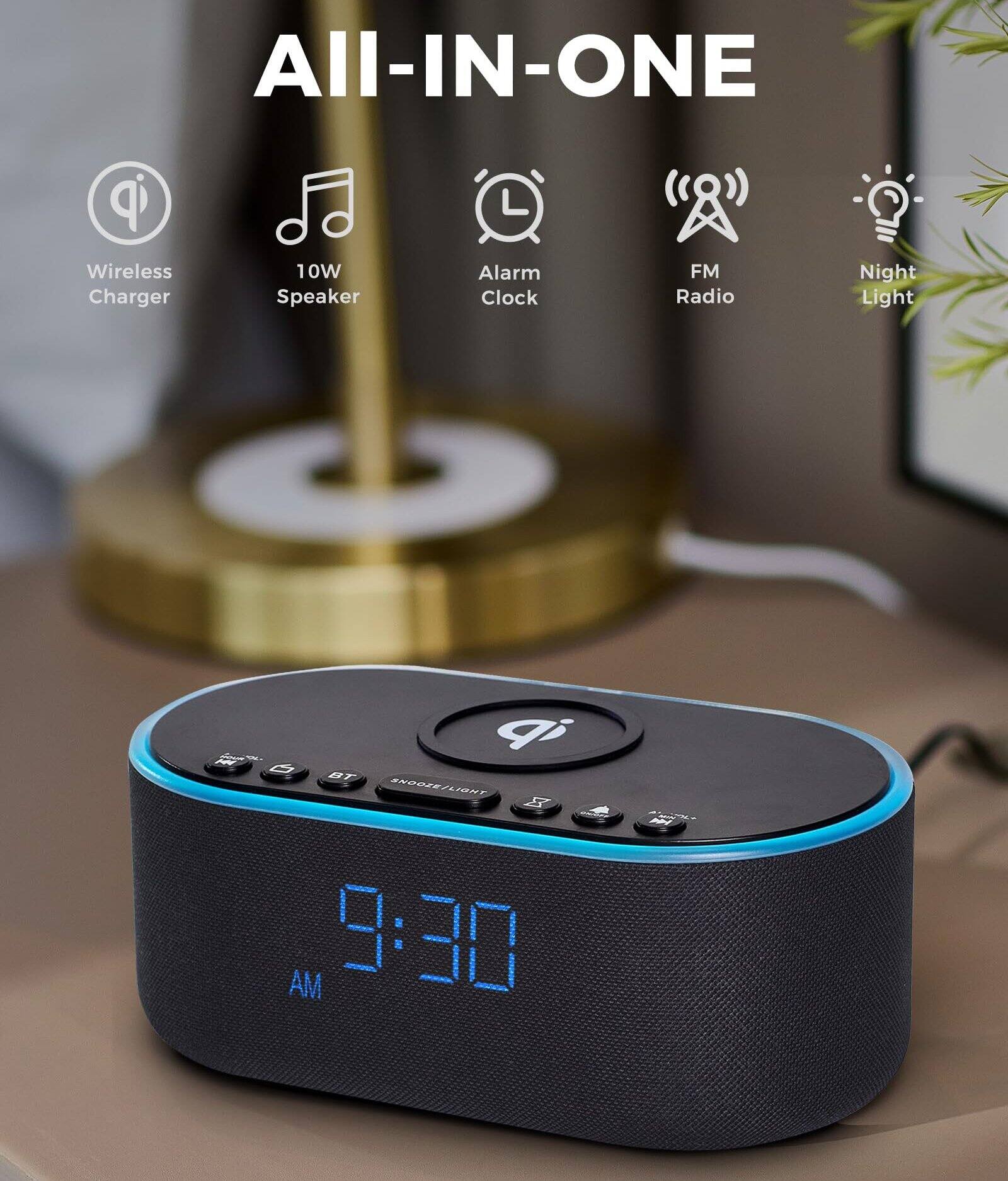 All-IN-ONE

- Wireless Charger
- 10W Speaker
- Alarm Clock
- FM Radio
- Night Light

9:30 AM