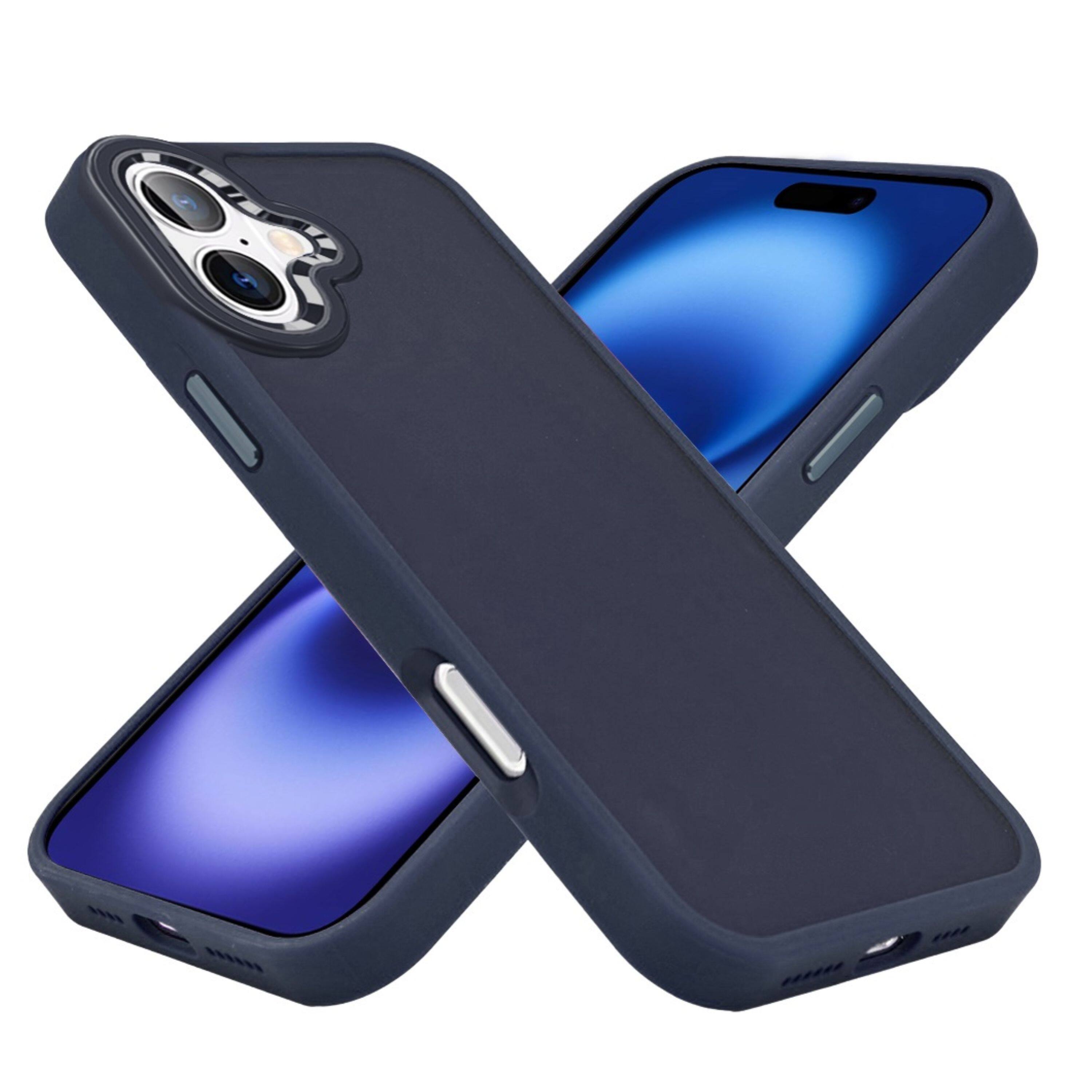 Left. Kitcheniva - Smooth Thick Acrylic Phone Case Metal Buttons With Tempered Glass For iPhone 17 Dark Blue - Dark Blue.