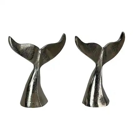 Front. Things2Die4 - Decorative Whale Tail Bookends Set of 2 Silver Cast Aluminum 7 In - Silver.